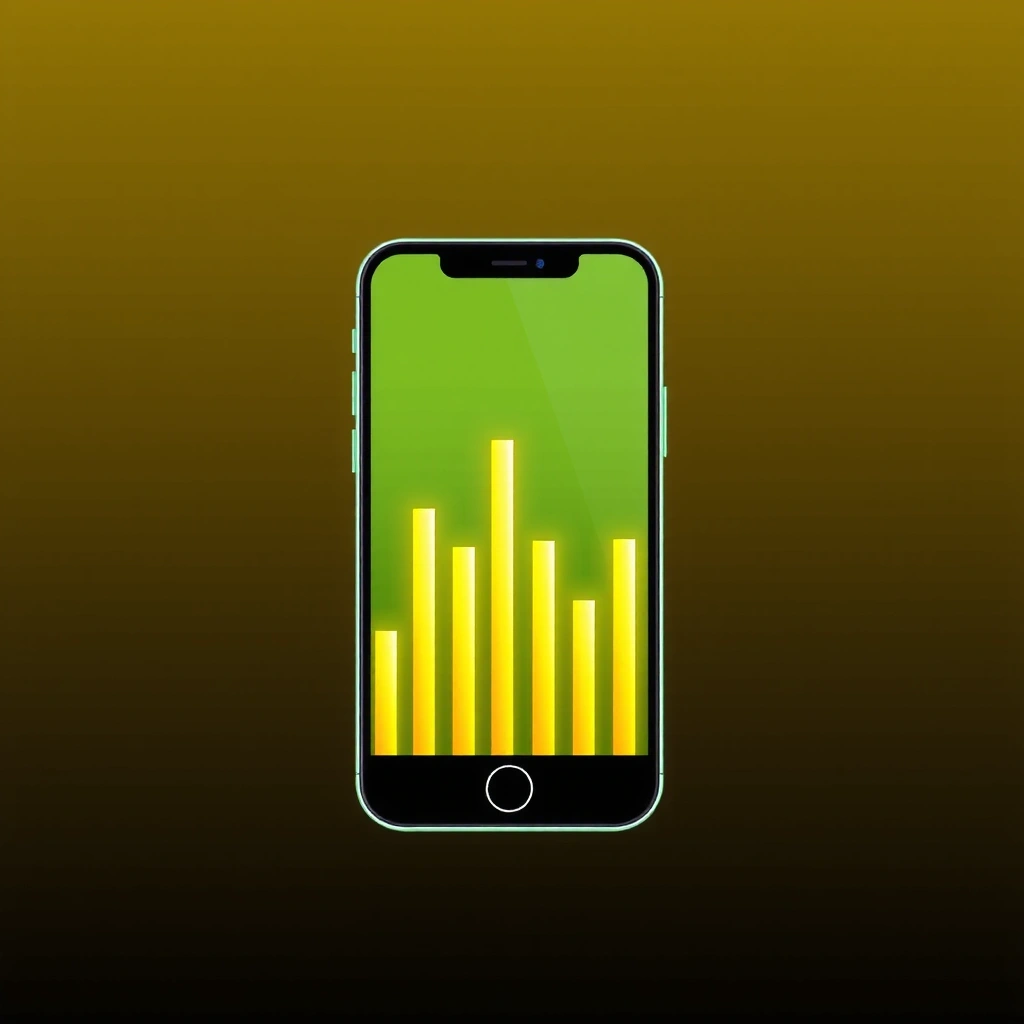 Mobile phone with glowing financial graphs